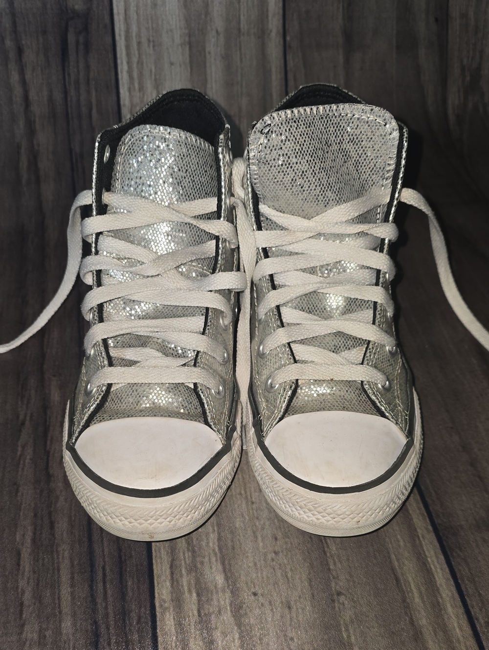 Kids Silver Sparkle High-Top Converse